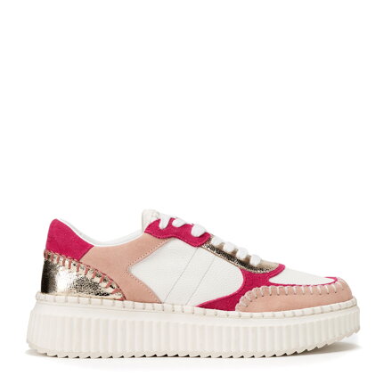 Damskie sneakersy z ekoskóry i skóry zamszowej różowe 100-DP-404-P