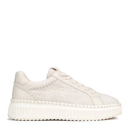 Damskie sneakersy z materiału włókienniczego i ekoskóry złamana biel 100-DP-405-0