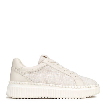 Damskie sneakersy z materiału włókienniczego i ekoskóry złamana biel 100-DP-405-0