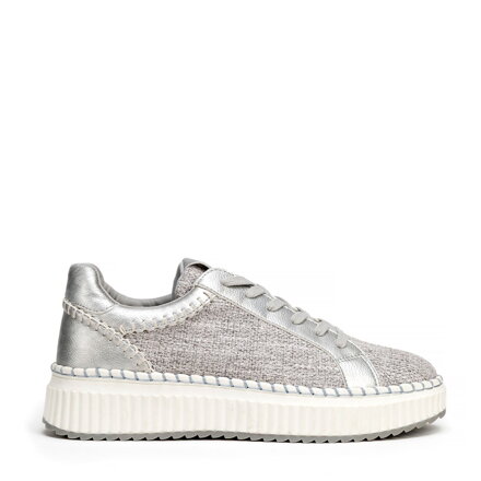 Damskie sneakersy z materiału włókienniczego i ekoskóry szaro-srebrne 100-DP-405-8
