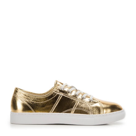 Damskie sneakersy z metalicznej skóry złote 94-D-954-G