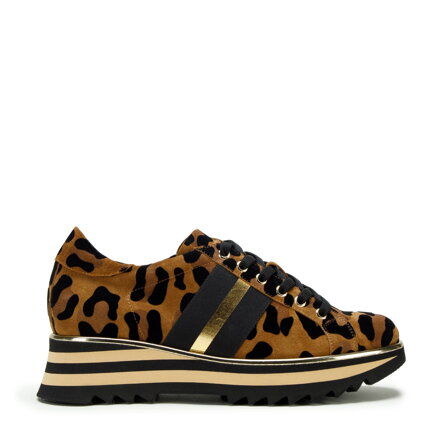 Damskie sneakersy zamszowe w zwierzęcy wzór brązowo-czarne 97-D-101-4