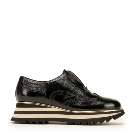 Damskie wsuwane sneakersy z lakierowanej skóry czarne 98-D-107-1