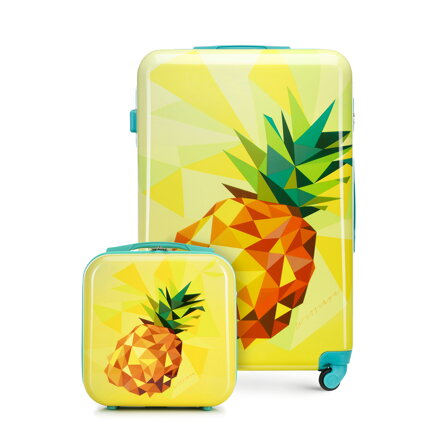 Duża walizka i kosmetyczka z ABS-u z nadrukiem żółte 56-3A-643-55K