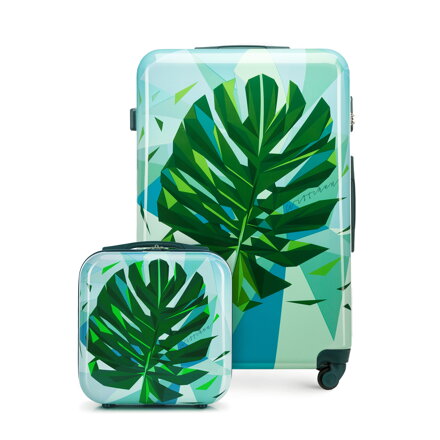 Duża walizka i kosmetyczka z ABS-u z nadrukiem zielono - niebieskie 56-3A-643-85K