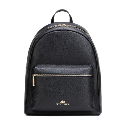 Duży plecak damski ze skóry naturalnej groszkowej czarno - złoty 102-4E-621-1G