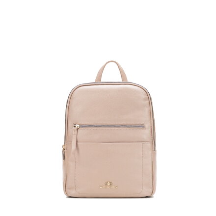 Dwukomorowy plecak damski ze skóry naturalnej beżowy 101-4E-800-9