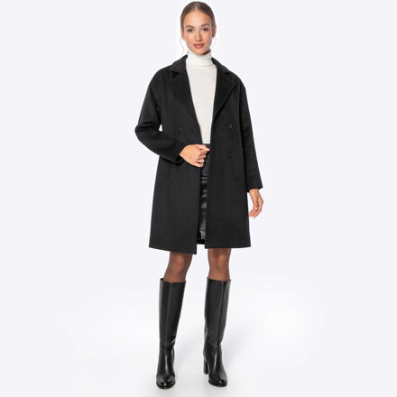 Dwurzędowy płaszcz damski z wełny czarny 101-9W-504-1
