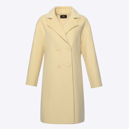 Dwurzędowy płaszcz damski z wełny żółty 101-9W-504-Y