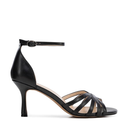 Eleganckie damskie sandały ze skóry naturalnej na szpilce czarne 102-D-500-1