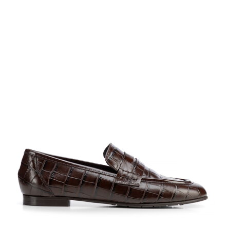 Eleganckie mokasyny damskie ze skóry naturalnej croco ciemny brąz 103-D-100-4