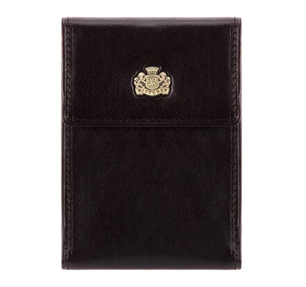 Etui na karty skórzane z herbem rozkładane czarne 10-2-011-1