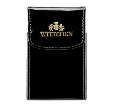 Etui na wizytówki ze skóry lakierowanej pionowe czarne 25-2-151-1
