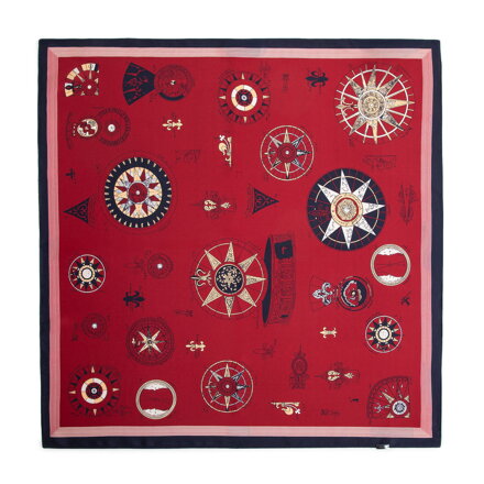 Dámska hodvábna šatka s kartografickým motívom červeno-tmavomodrá 103-7D-S04-X29