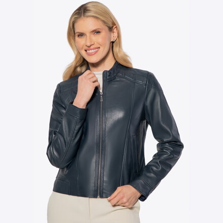 Klasyczna damska kurtka ze skóry granatowa 100-09-800-N