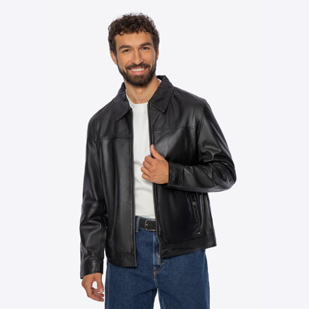 Klasyczna męska kurtka ze skóry naturalnej czarna 101-09-853-1