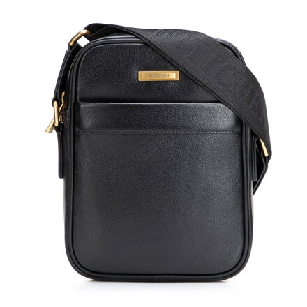 Klasická pánska crossbody taška z prírodnej kože čierno-zlatá 102-4U-606-1G