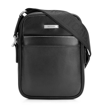 Klasická pánska crossbody taška z prírodnej kože čierno-strieborná 102-4U-606-1S
