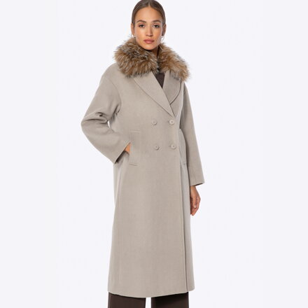 Klasyczny damski płaszcz z wełny beżowy 101-9W-501-9