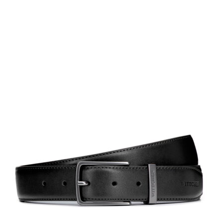 Klasyczny męski pasek ze skóry naturalnej czarno - beżowy 102-8M-110-19