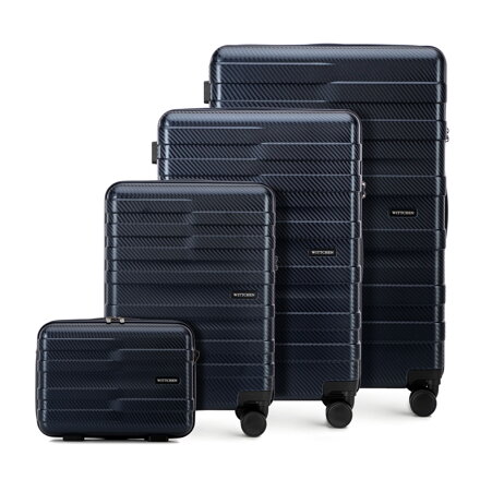 Komplet walizek z polikarbonu w poziome pasy granatowy 56-3P-58K-90