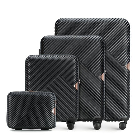 Komplet walizek z polikarbonu w paseczki czarny 56-3P-84K-10