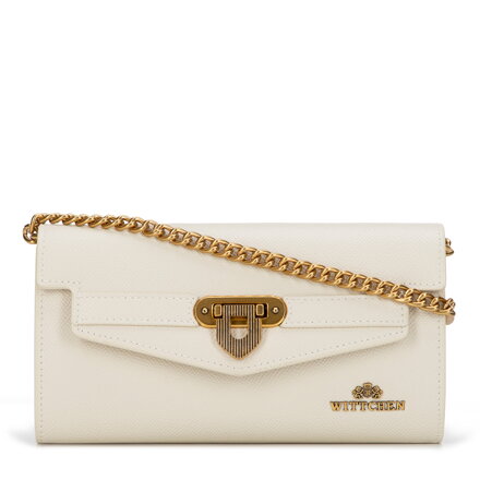 Kopertówka ze skóry naturalnej z łańcuszkiem kremowa 101-4E-216-0