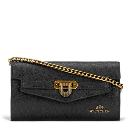 Kopertówka ze skóry naturalnej z łańcuszkiem czarna 101-4E-216-1