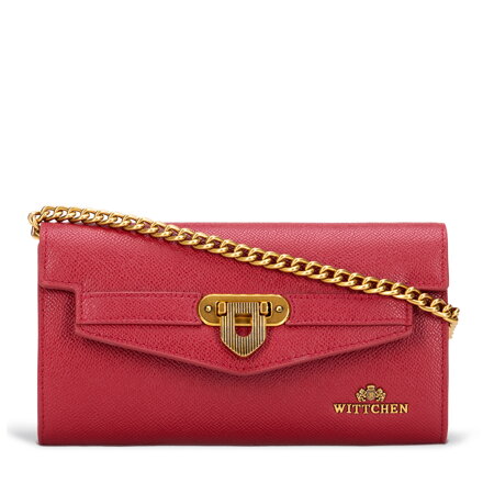 Kopertówka ze skóry naturalnej z łańcuszkiem czerwona 101-4E-216-3
