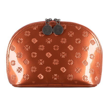 Damska kosmetyczka skórzana lakierowana z monogramem pomarańczowa 34-3-063-6S