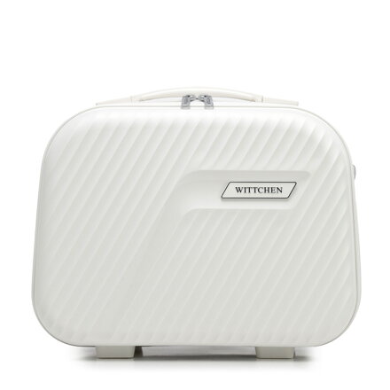 Kosmetyczka podróżna z polipropylenu w ukośne pasy biało - srebrna 56-3T-504-89