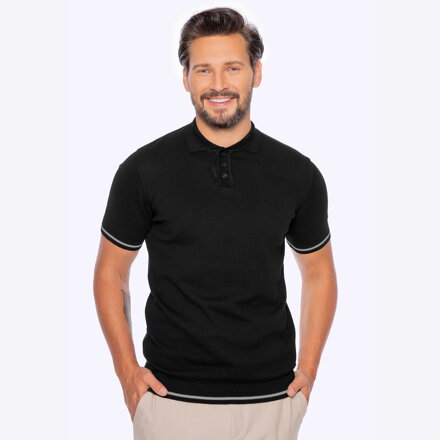 Koszulka polo męska bawełniana z lamówkami czarna M0-99-107-1