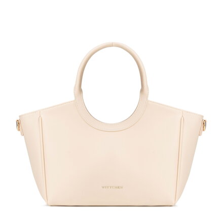 Kuferek damski z ekoskóry z okrągłymi rączkami kremowy 102-4Y-905-0