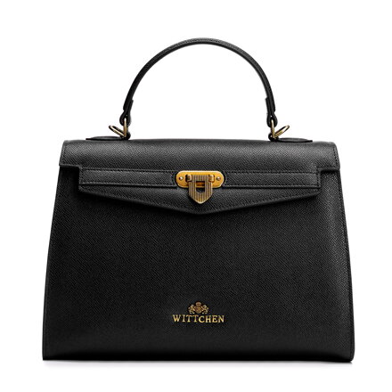 Kuferek ze skóry naturalnej z dekoracyjnym zapięciem czarny 101-4E-214-1