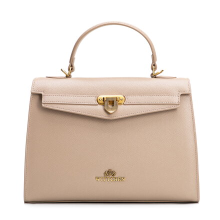 Kuferek ze skóry naturalnej z dekoracyjnym zapięciem beżowy 101-4E-214-9