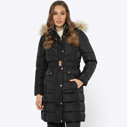 Kurtka damska pikowana z kapturem czarna 99-9D-900-1