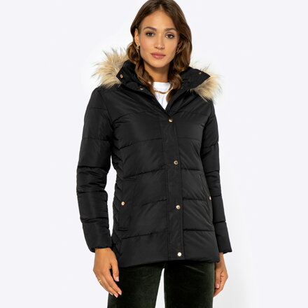 Kurtka damska pikowana z monogramem czarna 99-9D-901-1