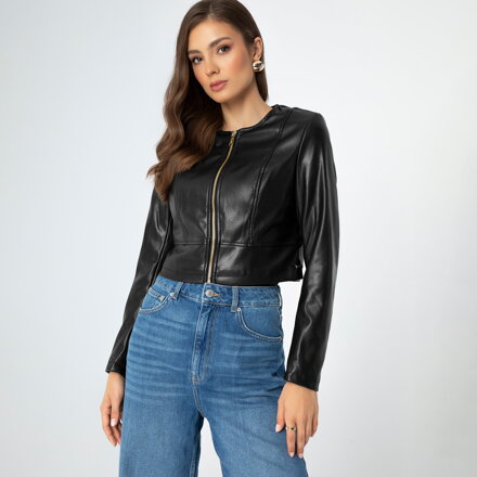 Damska kurtka z perforacjami czarna 99-9P-103-1