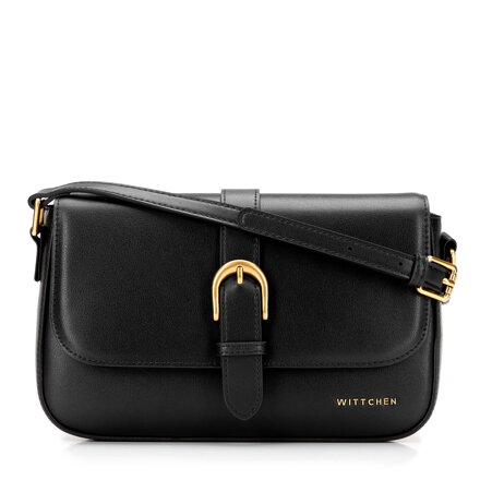 Dámska crossbody kabelka z prírodnej kože s dekoratívnym detailom čierna 101-4E-601-1