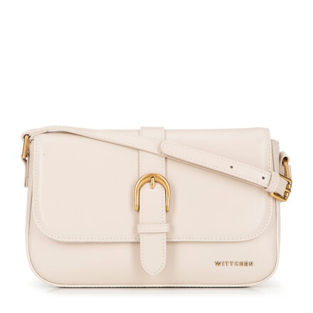 Listonoszka ze skóry naturalnej z dekoracyjnym paskiem kremowa 101-4E-601-9