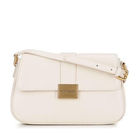 Mała listonoszka ze skóry naturalnej z ozdobnym zapięciem kremowa 101-4E-614-9