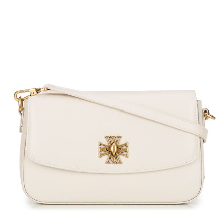 Mała listonoszka ze skóry naturalnej z ozdobnym zapięciem kremowa 101-4E-615-9