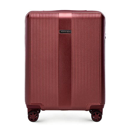 Mała walizka z polikarbonu w pionowe tłoczenia burgund 56-3P-903-35