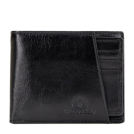 Mały portfel ze skóry naturalnej ścięty po skosie czarny 21-1-267-L10