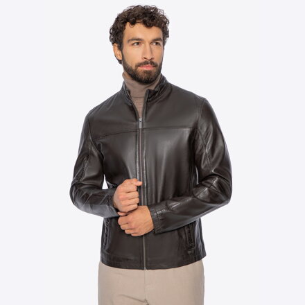 Męska kurtka z naturalnej skóry owczej ciemny brąz 101-09-850-4