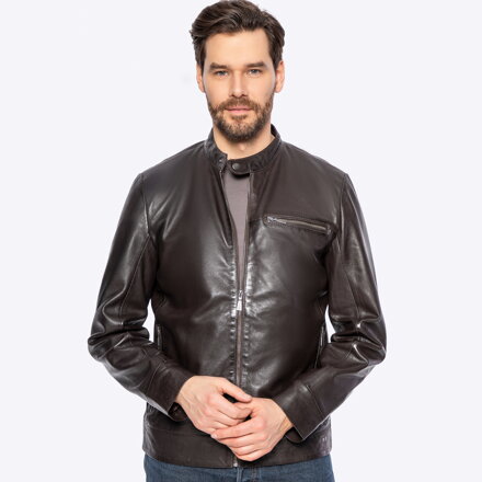 Męska kurtka ze skóry naturalnej owczej ciemny brąz 100-09-412-4