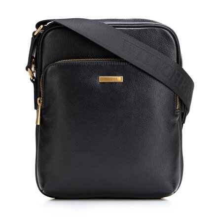 Pánska kožená crossbody taška s dodatočným vreckom čierno-zlatá 102-4U-603-1G