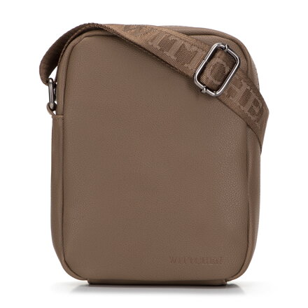 Pánska crossbody taška z ekokože vertikálna hnedá 98-4P-509-4