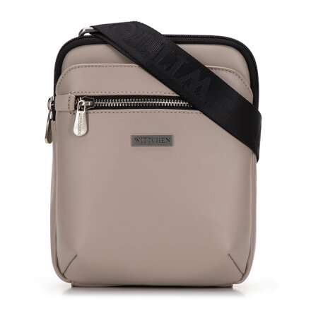 Pánska crossbody taška z ekokože s vreckami sivobéžová 98-4P-506-9