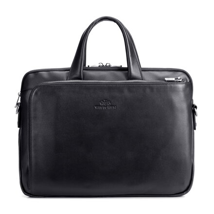 Męska skórzana torba na laptopa 15,6” dwukomorowa czarna 103-3U-004-1